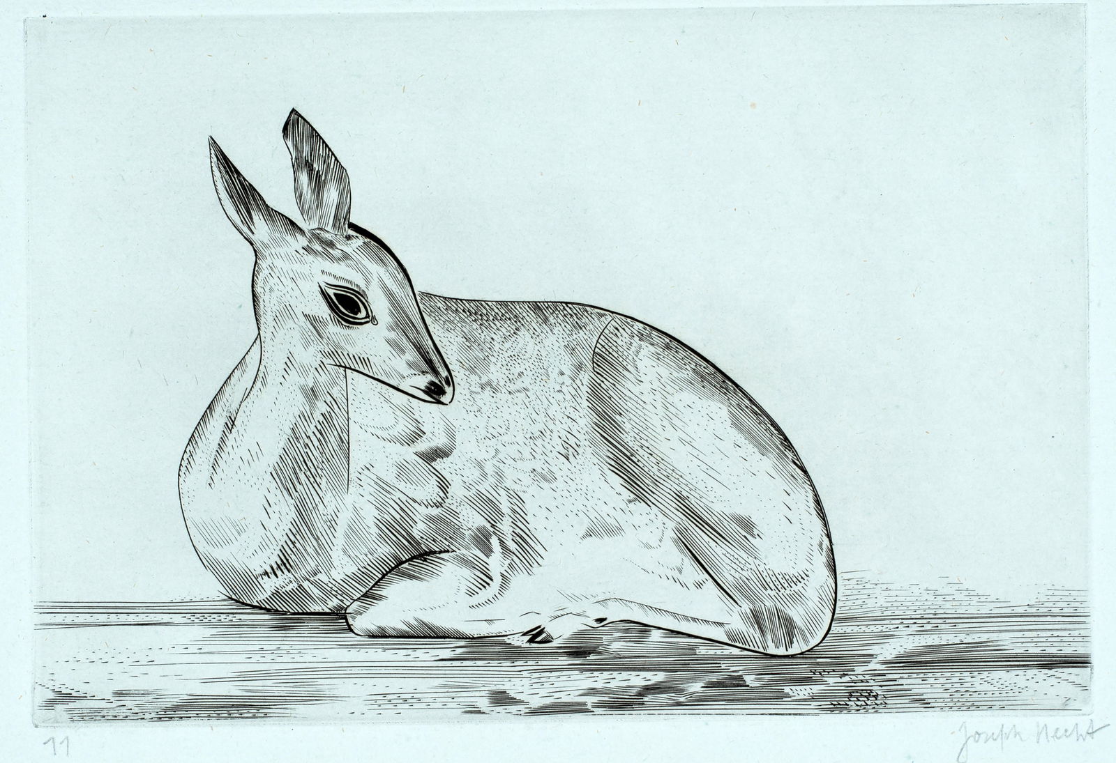 Joseph Hecht (1891-1951) 'Study of a Deer, 1929': Polish/French. This is an original engraving by French artist Joseph Hecht (1891-1951). This study of a deer was created and printed circa 1929. It is hand signed in pencil, lower right, and also edit