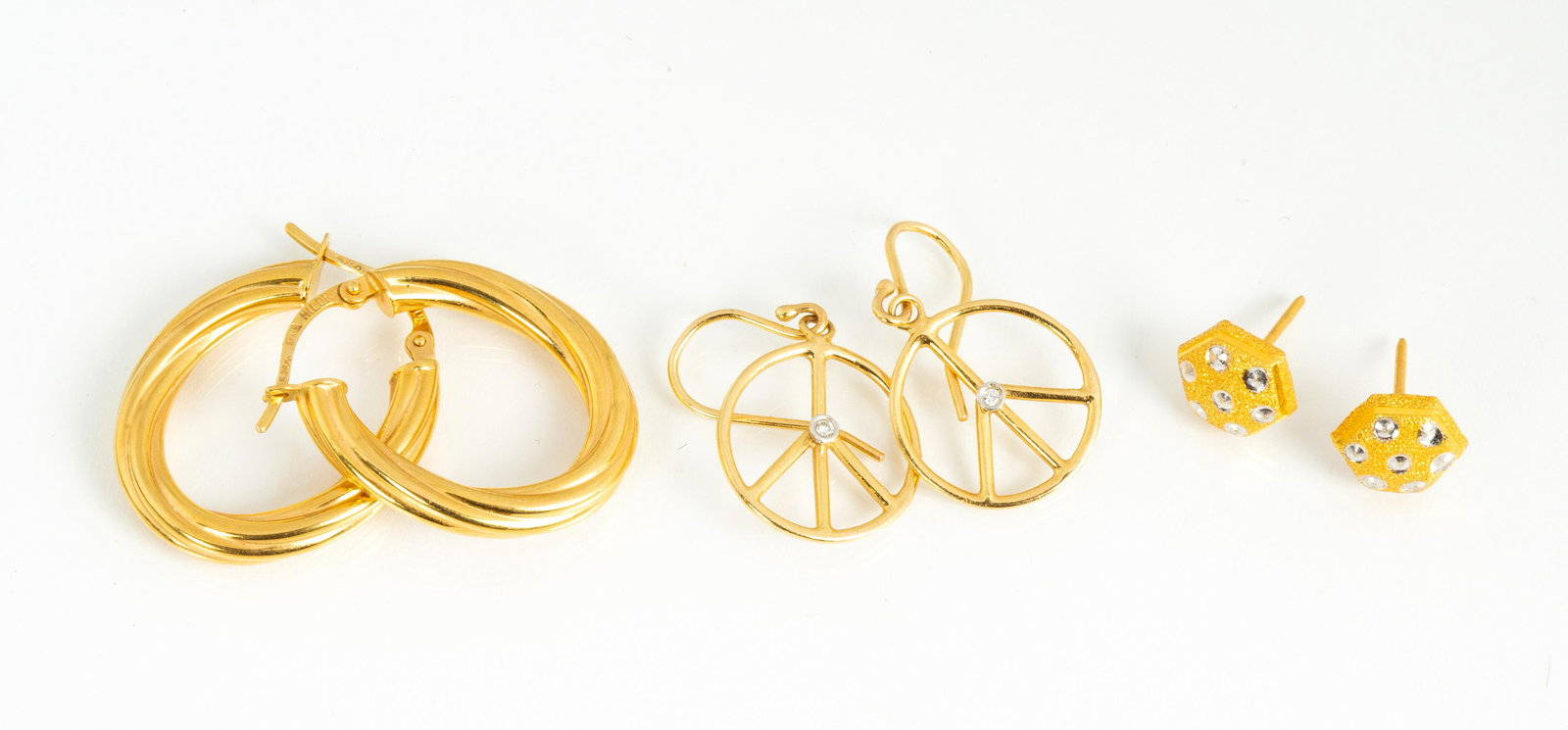 Three Pairs of Earrings in 24K, 18K and 14K Gold (1 of 6)