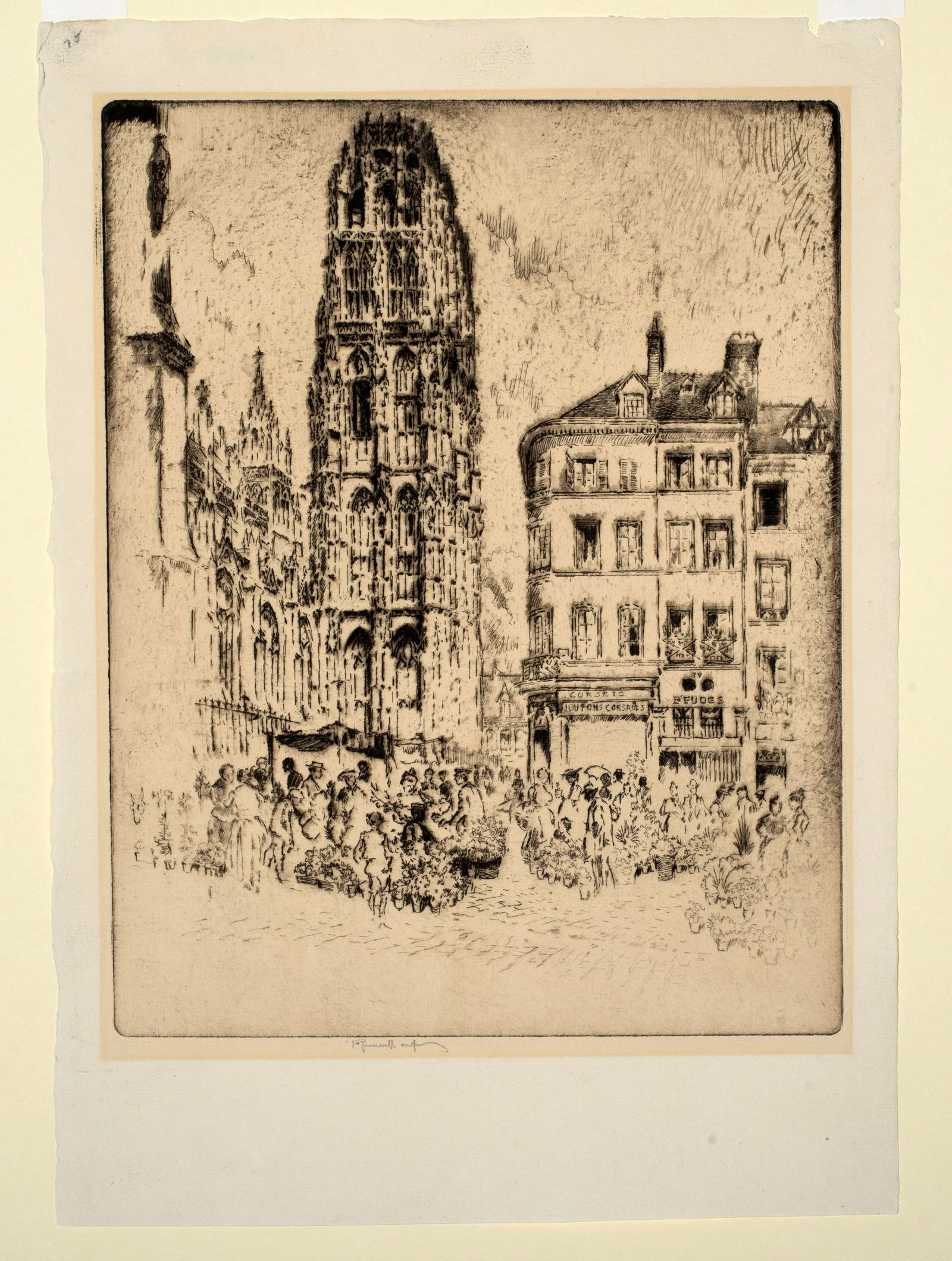 Joseph Pennell (1857-1926), Flower Market and Butter Tower, Rouen, France, 1907 (1 of 5)