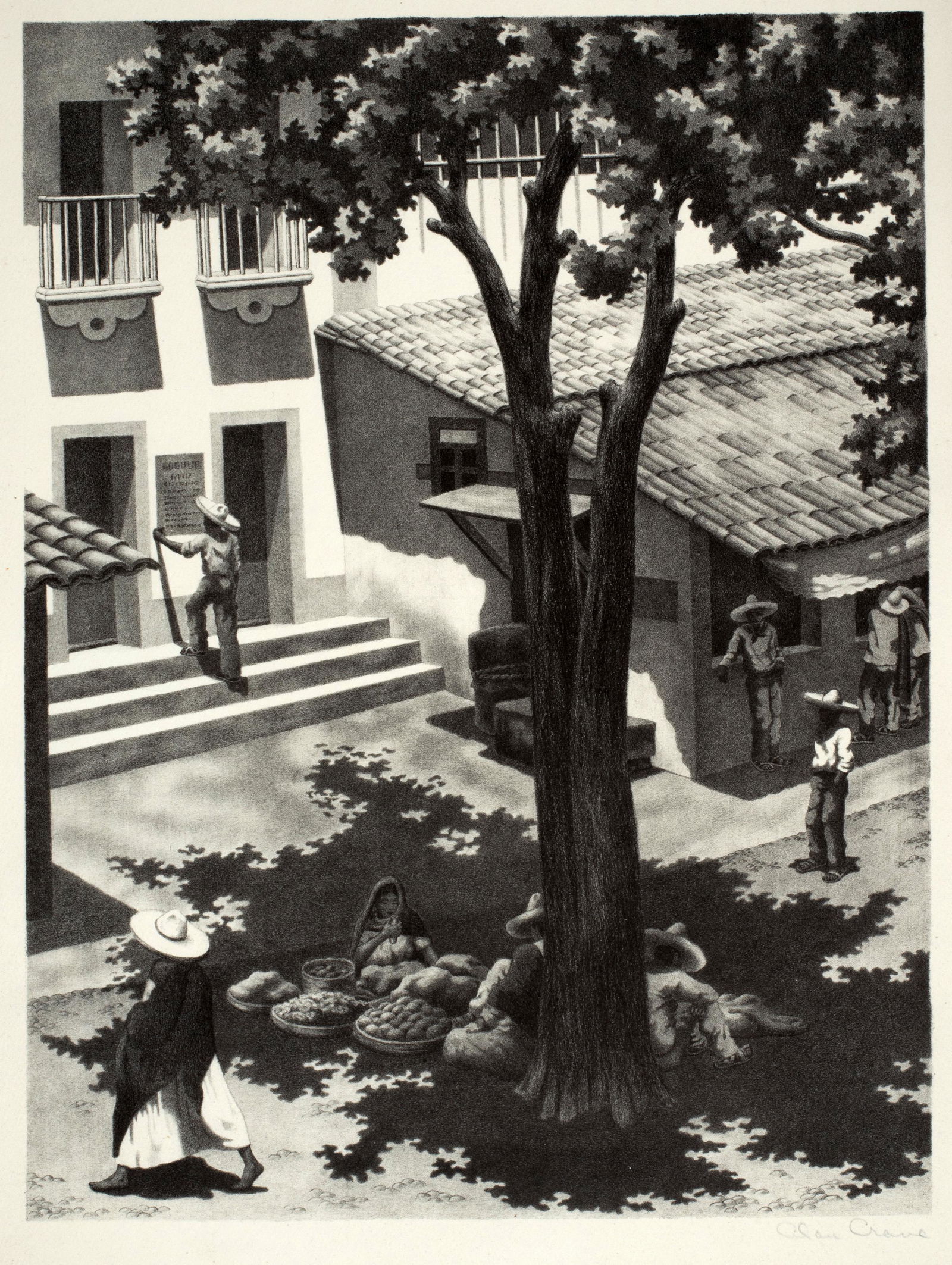 Alan Crane (1901-1969), Food Venders Under the Tree, c.1940's (1 of 4)