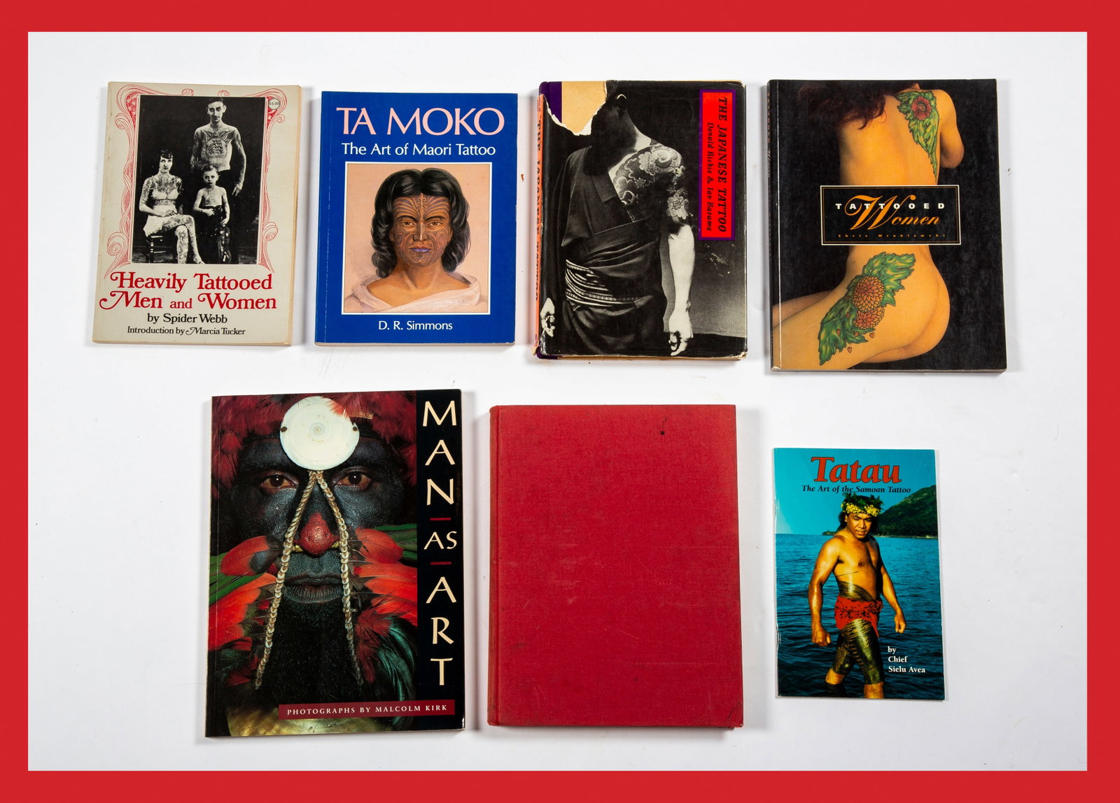 Tattoo: Seven Books on Body Art, including The Japanese Tattoo: A) The Japanese Tattoo. Donald Richie & Ian Buruma. Weatherhill, New York, first edition, 1980. Hardcover with DJ (see photos for condition), 115pp. B) Heavily Tattooed Men and Women. Spider Webb. McG