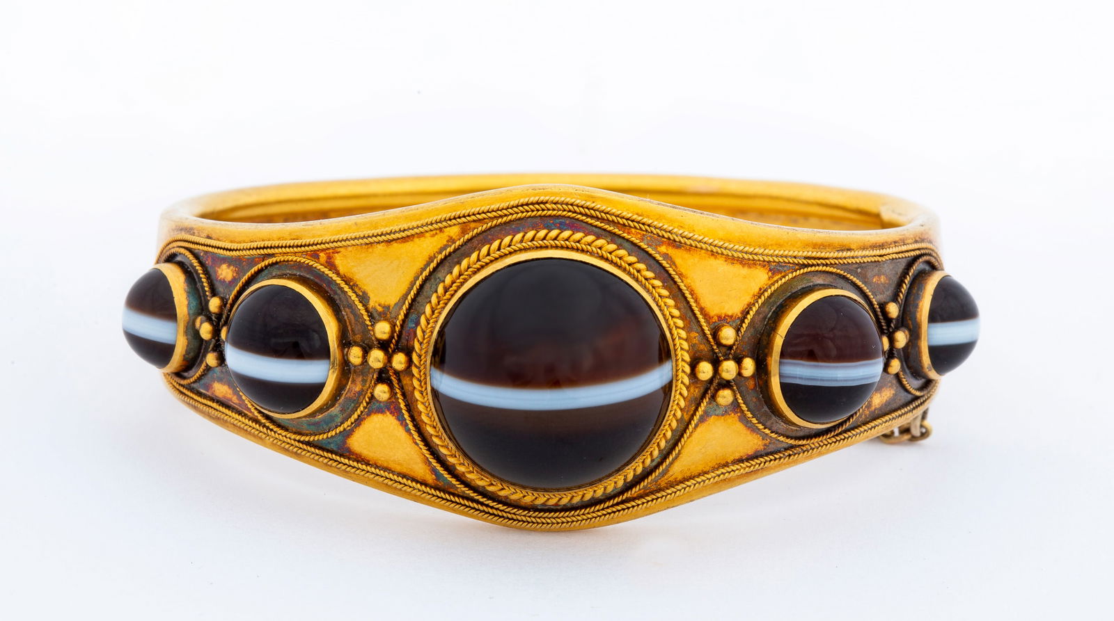 A Victorian 21K Gold Banded Agate Locket Bangle Bracelet (1 of 19)