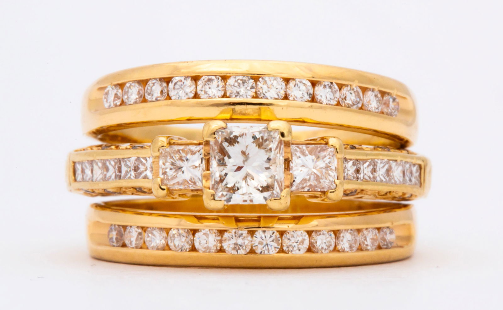 A Diamond 14K Gold Three Piece Wedding Set (1 of 16)