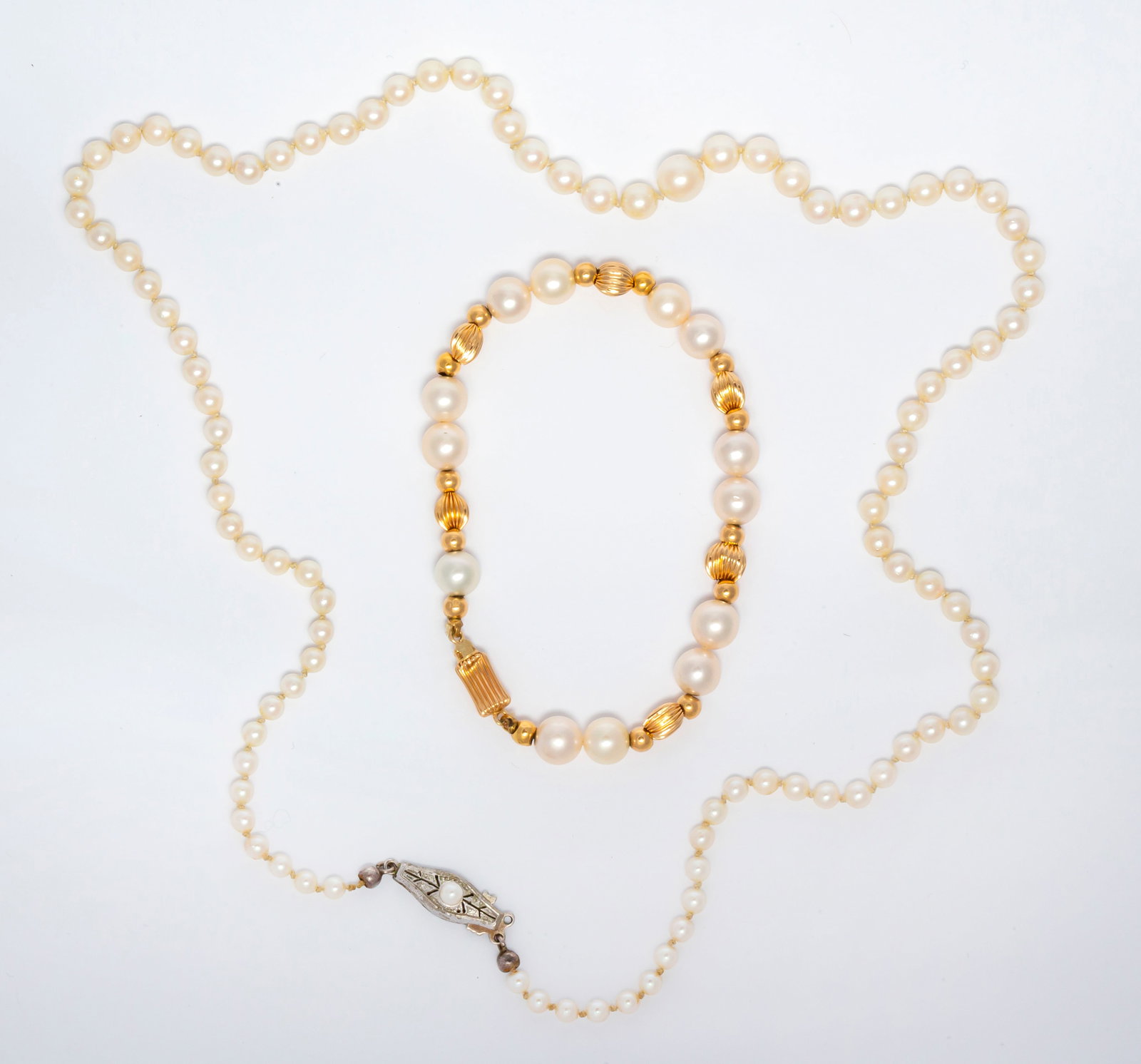 A 14K Gold Pearl Bracelet and Pearl Necklace (1 of 7)