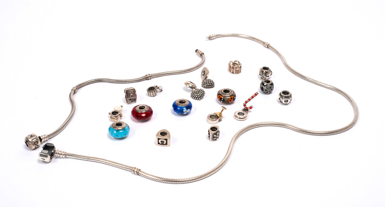 A Pandora Sterling Bracelet, Necklace and Sterling and 14K Gold Charms (1 of 6)