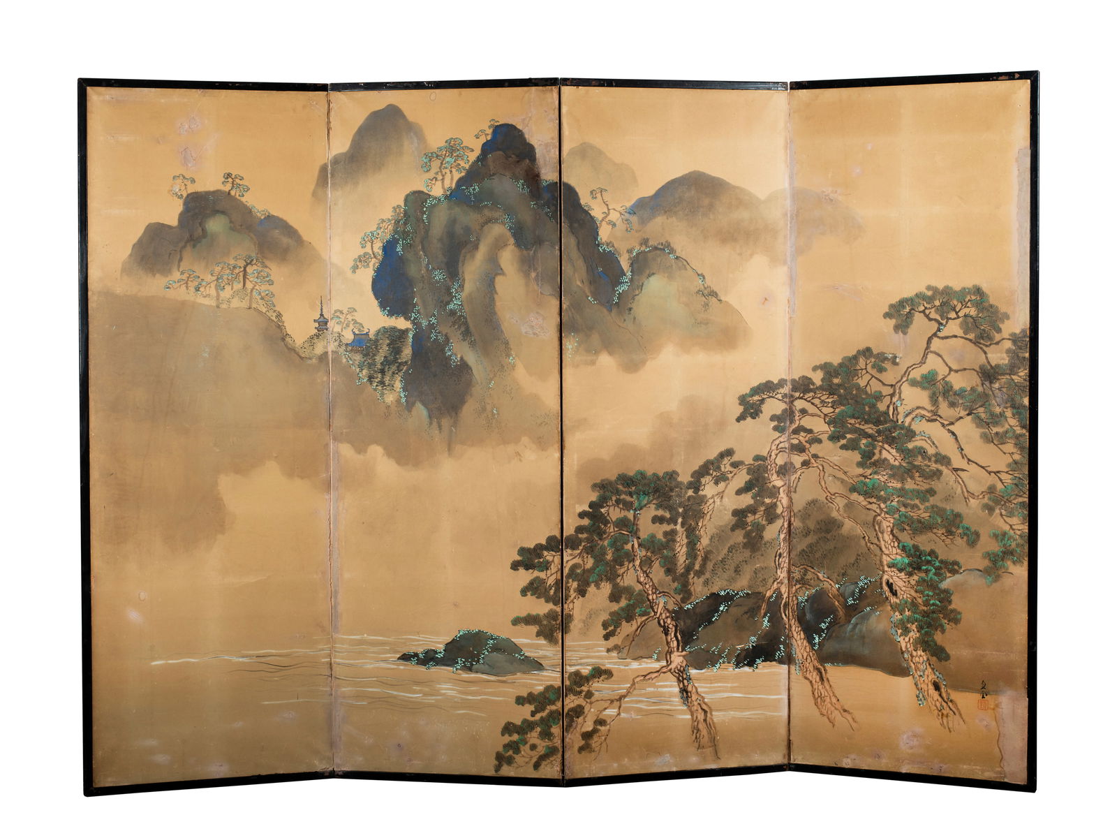 A Four-Panel Japanese Screen Painting on Paper (1 of 13)