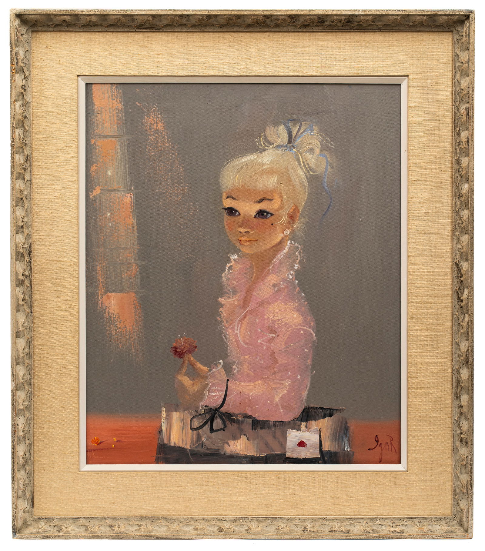Igor Pantuhoff (1911 - 1972), Portrait of Young Woman With Carnation: Oil on canvas, signed "Igor" lower right, circa early 1960's. 23 1/2" x 19", in period frame, 32" x 28"