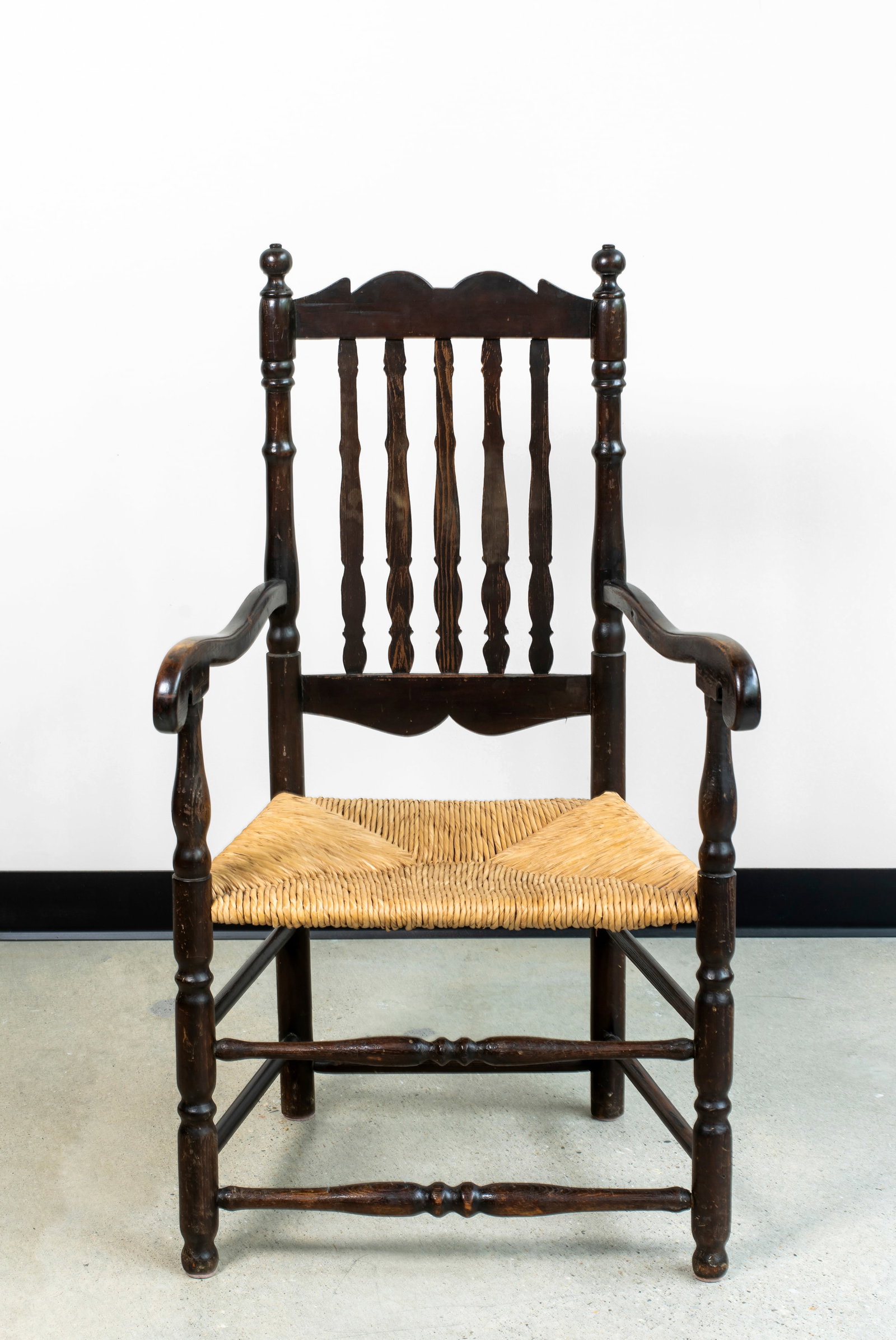 An Early New England Banister-Back Armchair with Rush Seat (1 of 9)