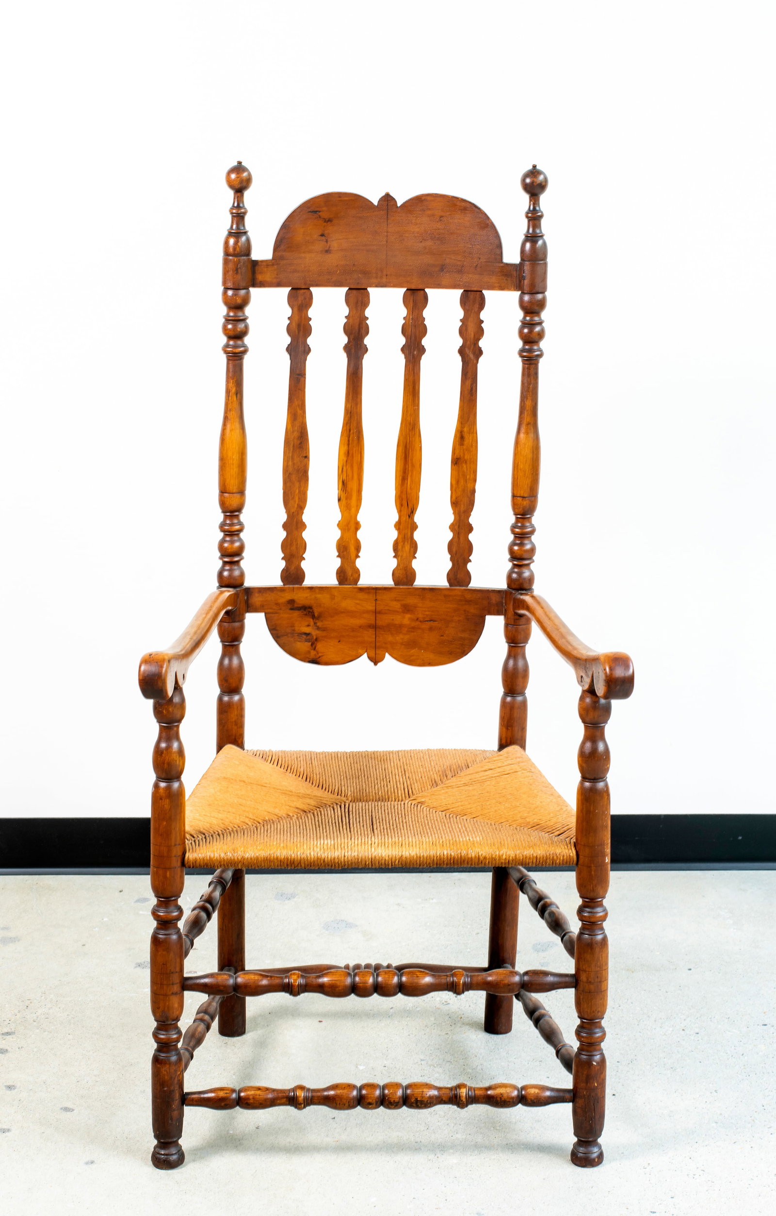 An Early New England Banister-Back Armchair with Rush Seat (1 of 12)