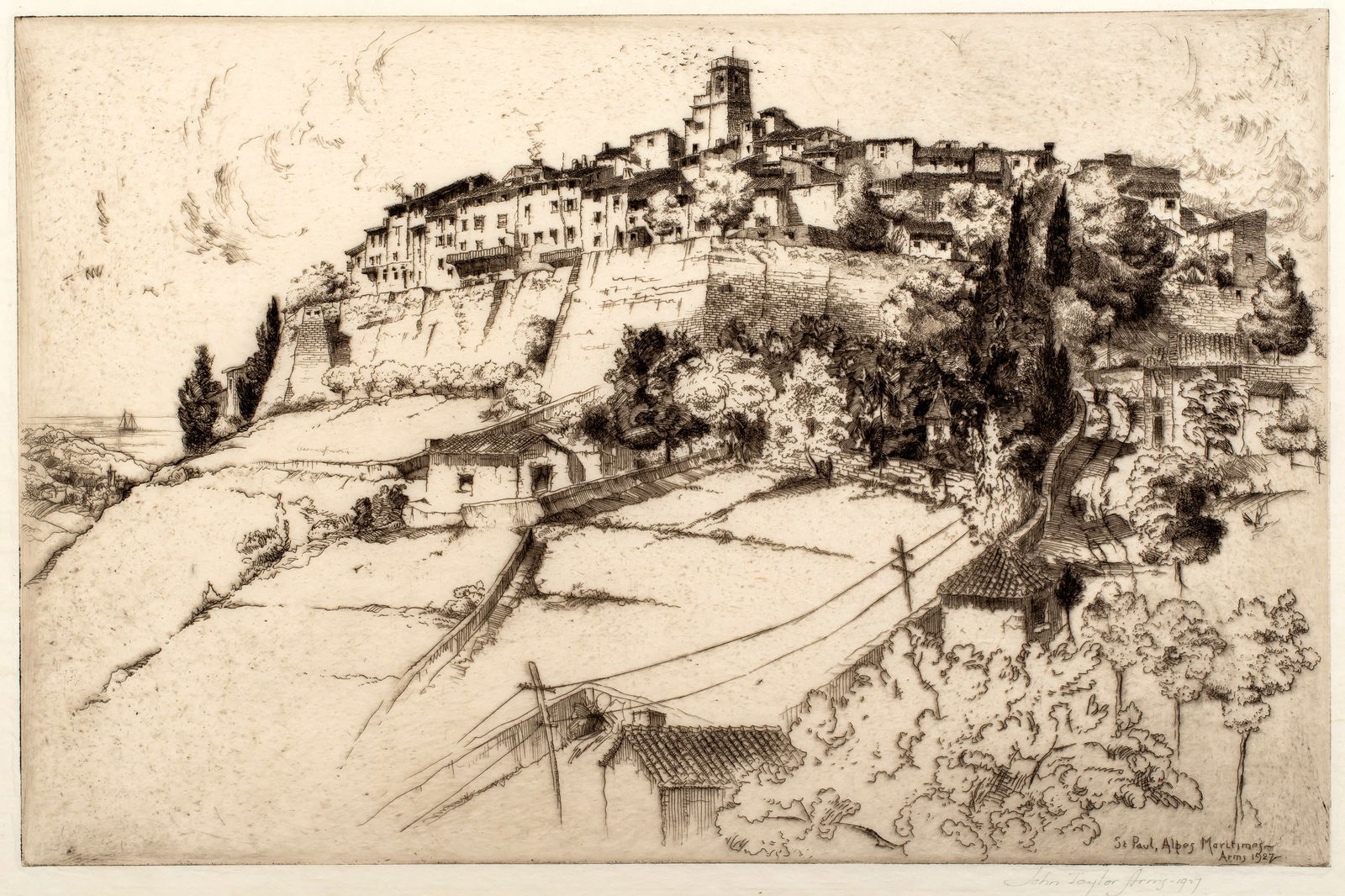 John Taylor Arms (1887-1953) St Paul Alpes Maritimes, 1927: Etching on paper, pencil signed lower right, from an edition of 250, 7 1/2" x 11 5/8".
