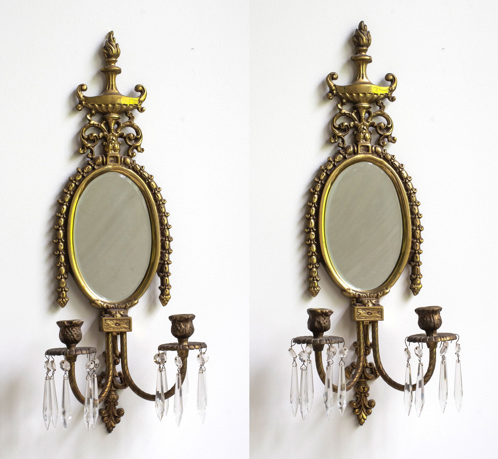 A Vintage Pair Empire Style Brass Mirrored Candle Sconces (1 of 6)