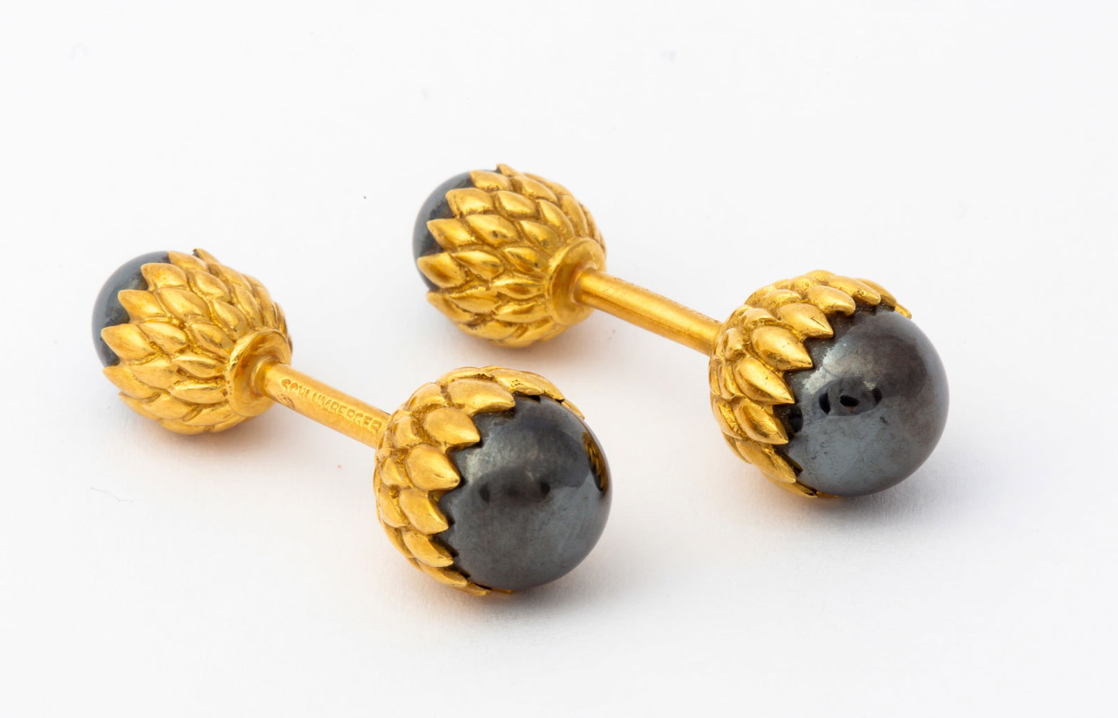 Jean Schlumberger by Tiffany 18K Gold Hematite Acorn Cufflinks (1 of 13)
