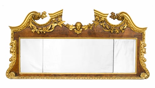 18th C. Walnut Carved and Gilt Mantle Mirror