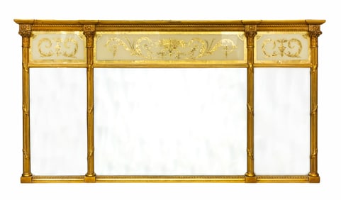Antique English Giltwood Eglomise Over-Mantel Mirror