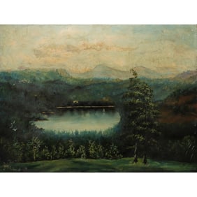 Tom Pond, Warner, NH, Antique Landscape Painting, Signed M.S. Philbrick