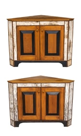 A Pair of Artisan Birch Clad Low Corner Cupboards