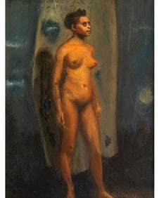 Lou Burnett (1907-1999) Rockport, MA, Standing Nude, Oil on Masonite, 1960's