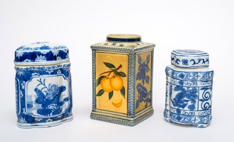 Three Vintage Blue and White Ginger Jars