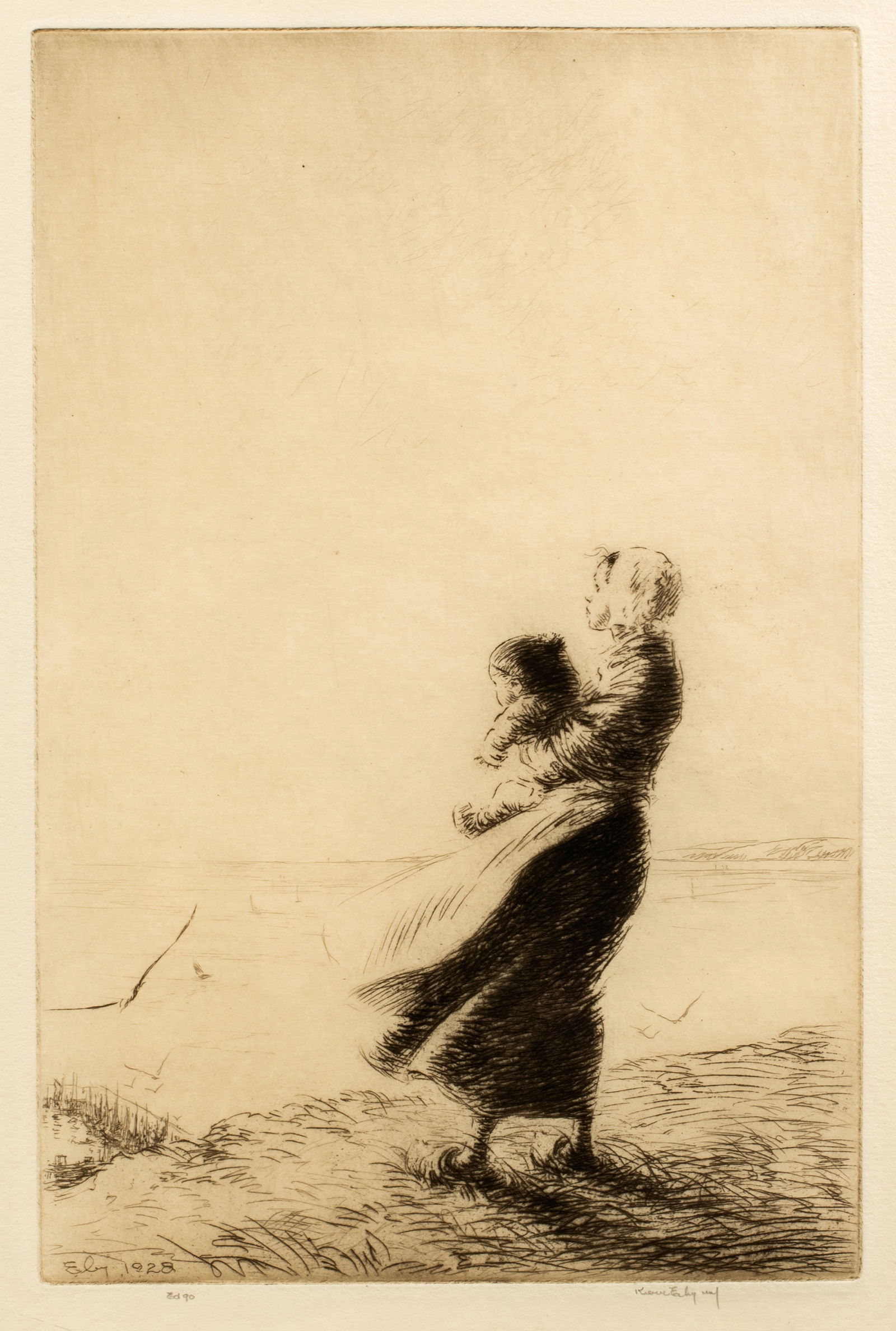 Harold Kerr Eby (1889-1946) Top of the World, 1928: Etching, printed by the artist, pencil signed and inscribed 'Ed. 90', 7 7/8" x 5 3/16", matted and framed to 11 3/4" x 14 3/4". Reference: Giardina 126