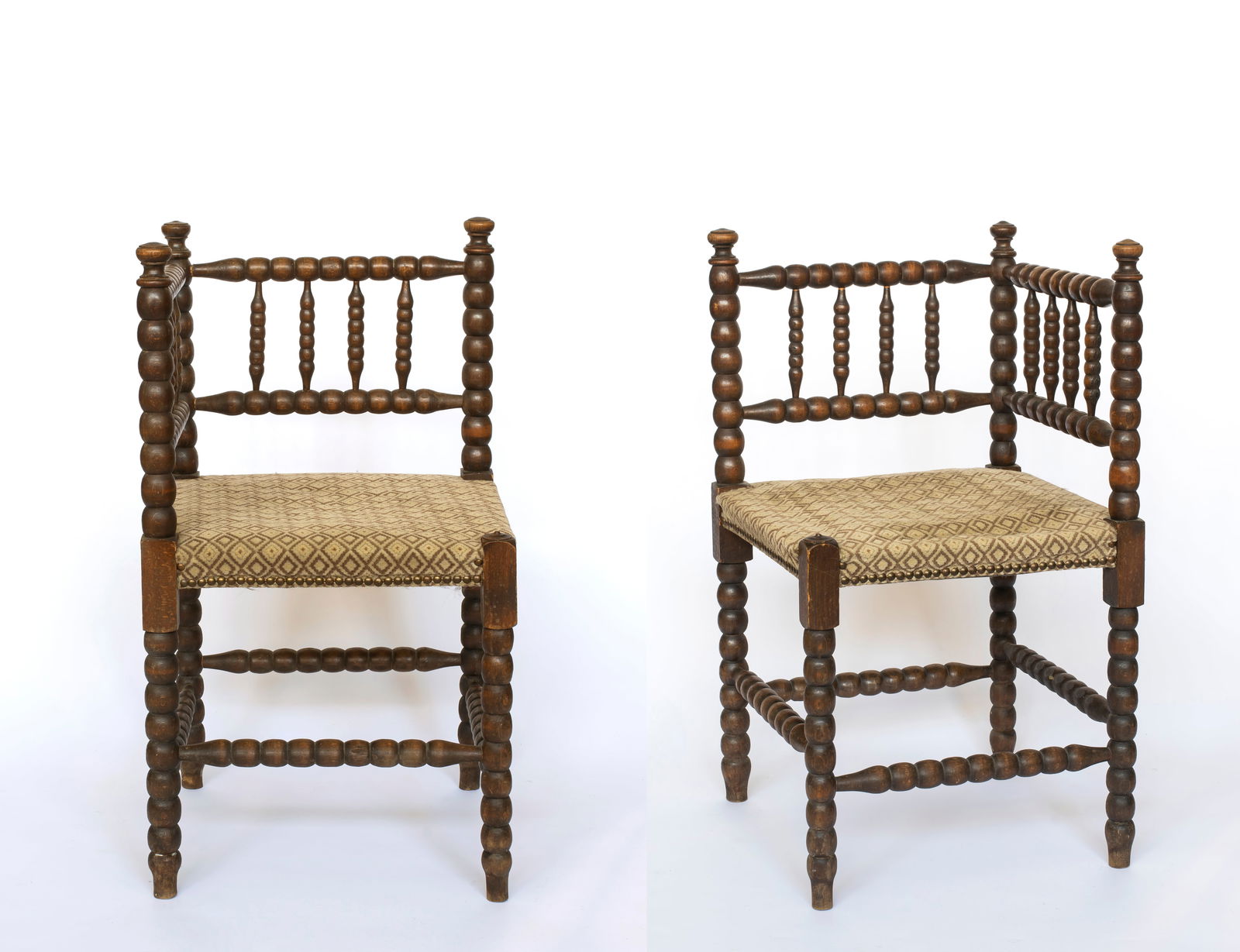A Pair of Antique Bobbin Turned Upholstered Corner Chairs (1 of 17)