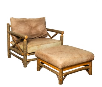 An Old Hickory Chair and a Half and Matching Ottoman