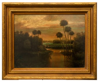Tropical River Landscape Painting, Signed