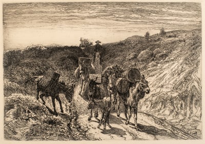 Peter Moran (1842-1914) A Burro Train, New Mexico, c.1881-1883
