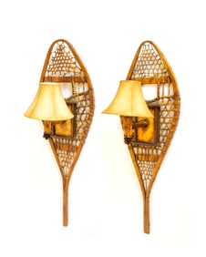 A Pair of Adirondack Style Snowshoe Wall Sconce Lamps