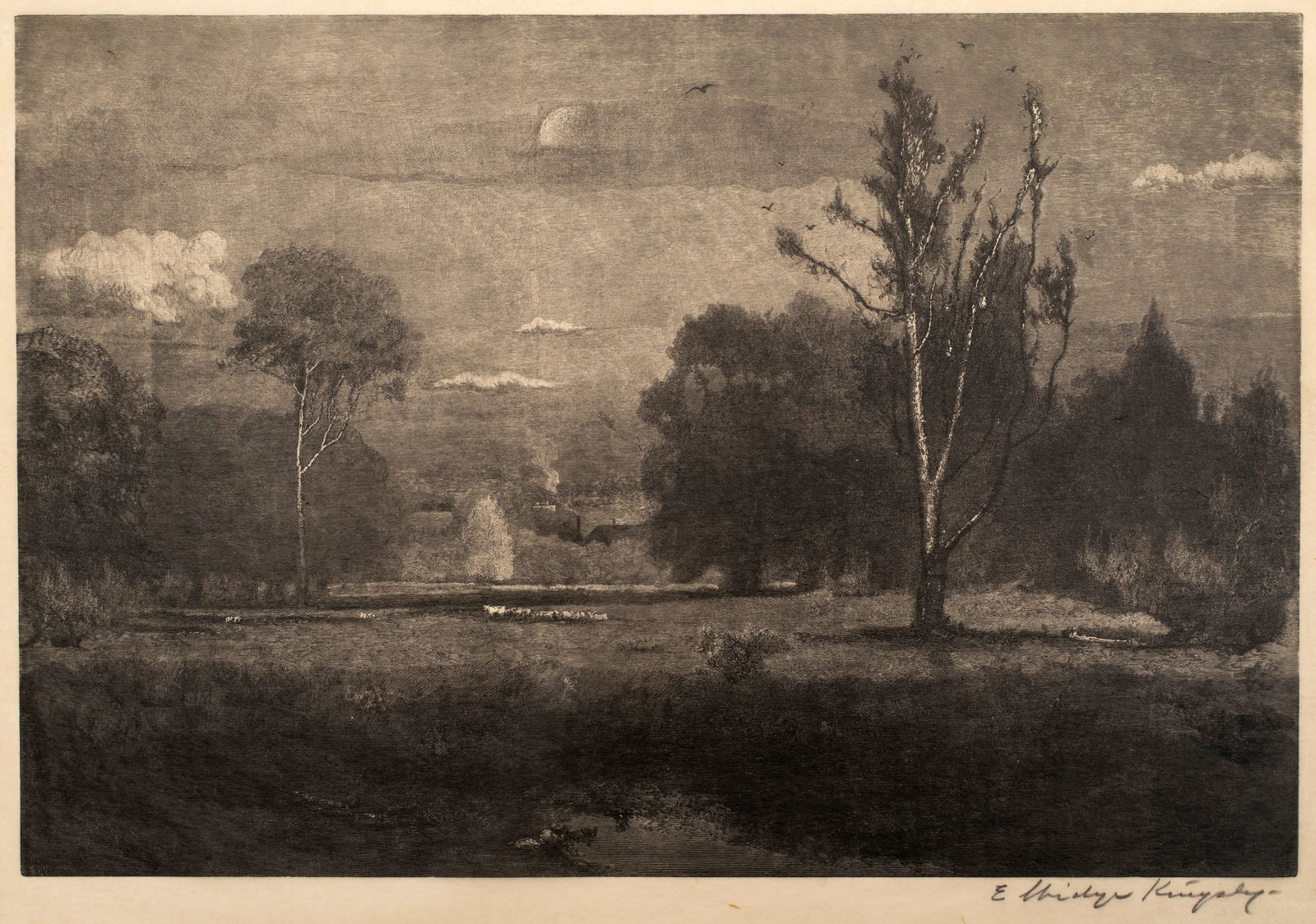 Elbridge Kingsley (1841-1918) A Morning, 1887: Wood engraving, signed lower right. 8" x 12"