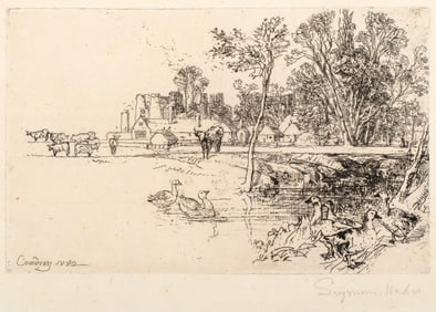 Sir Francis Seymour Haden (1818-1910) Cowdray Castle with Geese, 1882