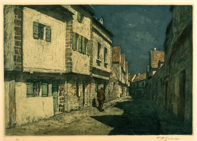 Tavik F. Simon (1877-1942) Nocturne in Auray, Brittanny, 1911