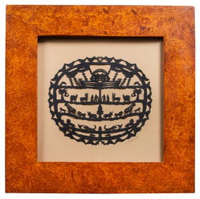 Carole Behrer Folk Art Framed Noah's Ark Scherenschnitte Paper Cutting, 1991