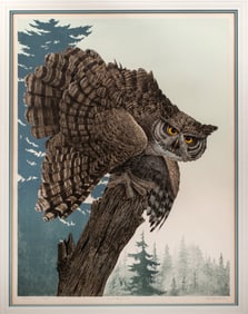 Mel Hunter (1927-2004) Great Horned Owl, 1975
