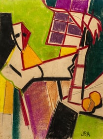 Cubist Mixed Media Composition, Initialed JEH