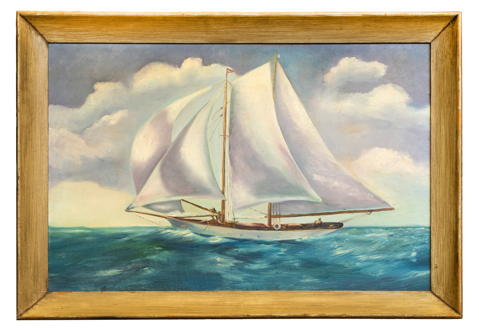 [American School] Racing Yacht: Oil on canvas, signed lower right C.D. Brown. 23 1/4" x 34", in wooden frame, 28" x 39".