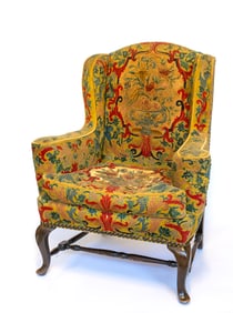 An Antique Queen Anne Needlepoint Upholstered Wing Chair