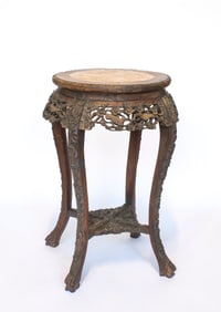 A Chinese Carved Stand with Marble Inset Top