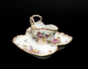 A Dresden Serving Tray with Nautilus Serving Boat