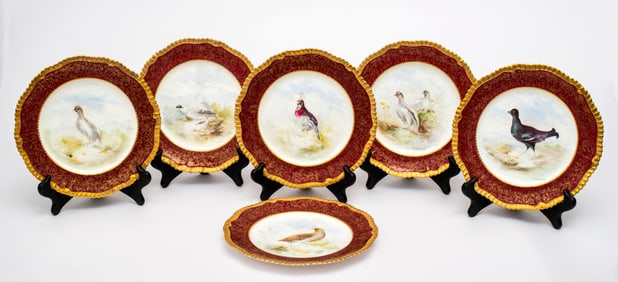 Six Ovington Brothers Gild and Painted Bird Plates