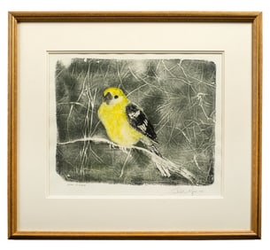 Yellow Grosbeak, Gel Print Monotype by Sholeh Regna, 1998