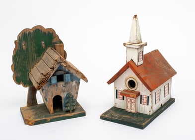 Two Old Folk Art Birdhouses