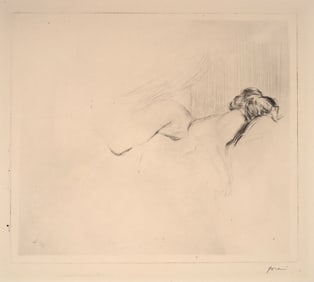 Jean Louis Forain (1852-1931) Croquis de Femme Nue, La TÃªte Contre l'Oreiller