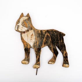 Antique Folk Art Painted Dog Lawn Carving