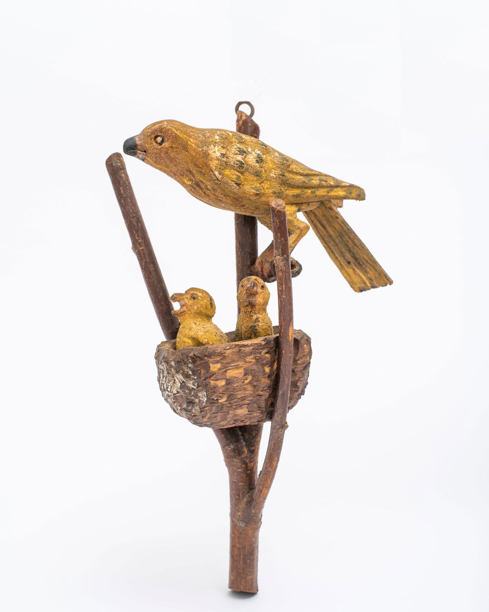 A Folk Art Bird Carving with Nest (1 of 4)