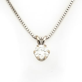 A Vintage Diamond Solitaire Necklace in 14K White Gold