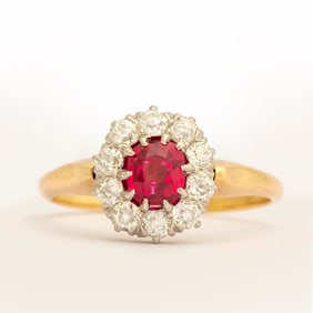 A Vintage AGL Certified Burmese Ruby and Diamond Ring