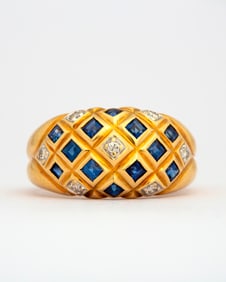 A Vintage Levian 18K Gold, Sapphire and Diamond Dome Ring