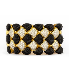 An Estate Tambetti 18k Gold Black Enamel and Diamond Bracelet