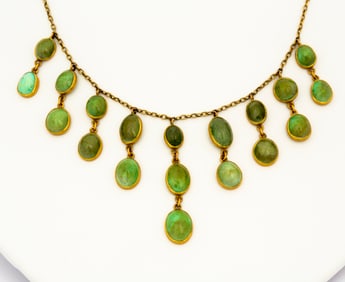 An Antique 9K Gold Turquoise Festoon Drop Necklace