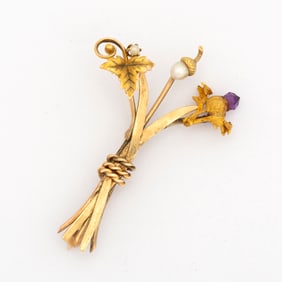 Antique Gold Stick Pin Assembled Brooch